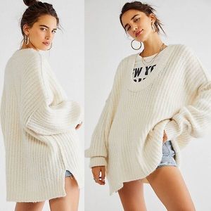 Free People Blue Bell U V Neck Oversize Slouchy Tunic Sweater Ivory